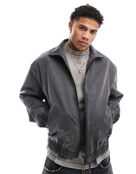 ASOS DESIGN – Grå, tvättad harrington-jacka i oversize - view 1