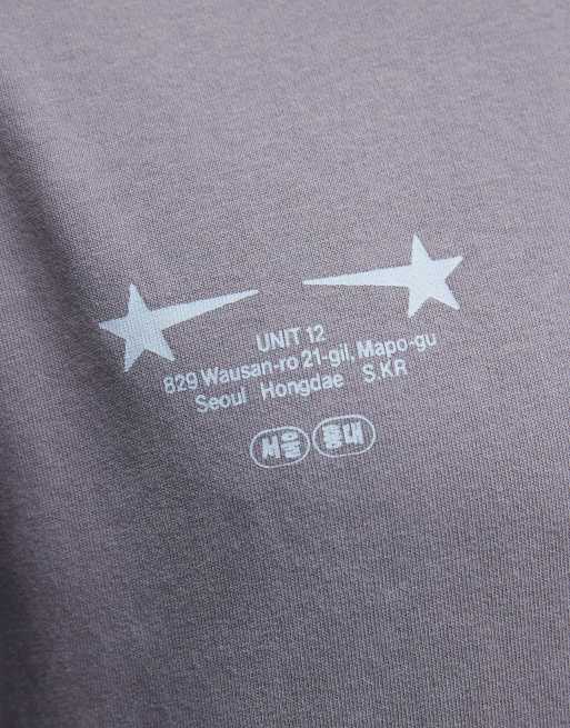 ASOS DESIGN – Grå, tvättad, kraftig t-shirt i oversize med boxig passform och Seoul-tryck , 5 av 5