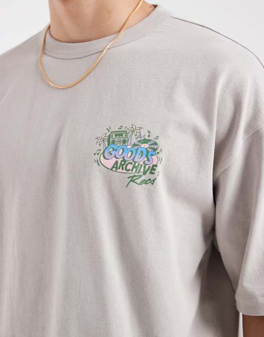 ASOS DESIGN – Grå, tvättad t-shirt i oversized fit med boxig passform och musiktryck i retrostil, 4 av 5