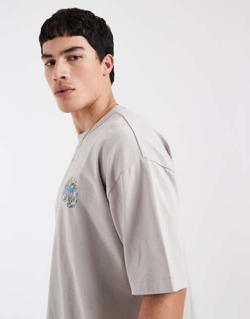 ASOS DESIGN – Grå, tvättad t-shirt i oversized fit med boxig passform och musiktryck i retrostil, 5 av 5