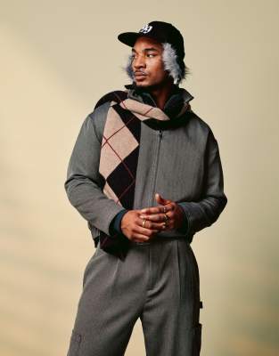 ASOS DESIGN – Grå, uppklädd harrington-jacka med fiskbensmönster, del av set - view 1