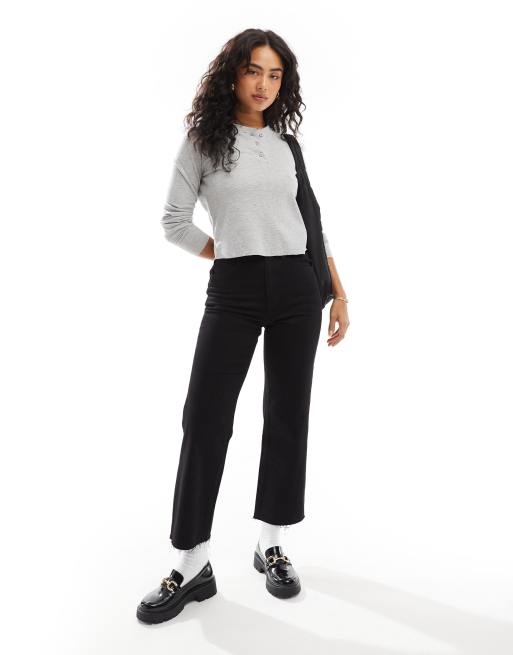 ASOS DESIGN – Grå, våffelstrukturerad henley-t-shirt med långa ärmar, 2 av 4