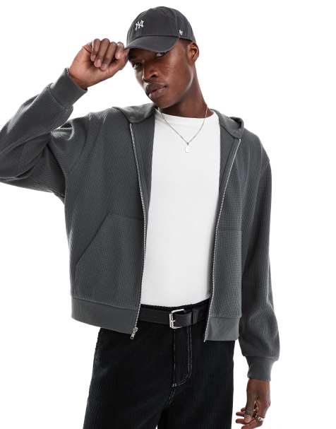 ASOS DESIGN – Grå, våffelstrukturerad huvtröja med boxig passform - view 1