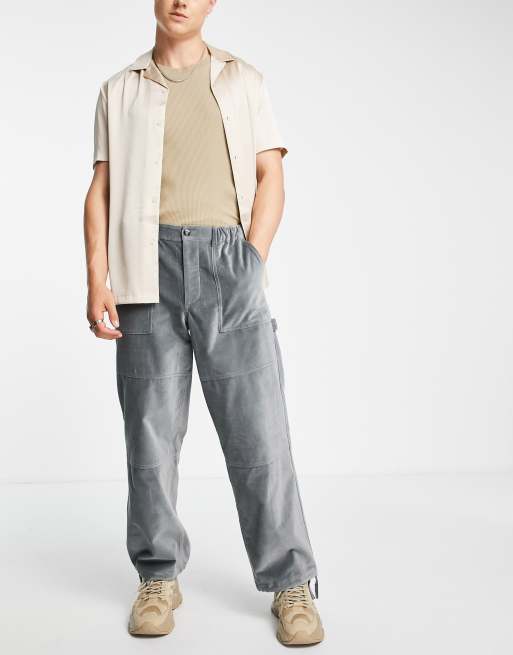 ASOS DESIGN – Grå, vida byxor i sammetsimitation