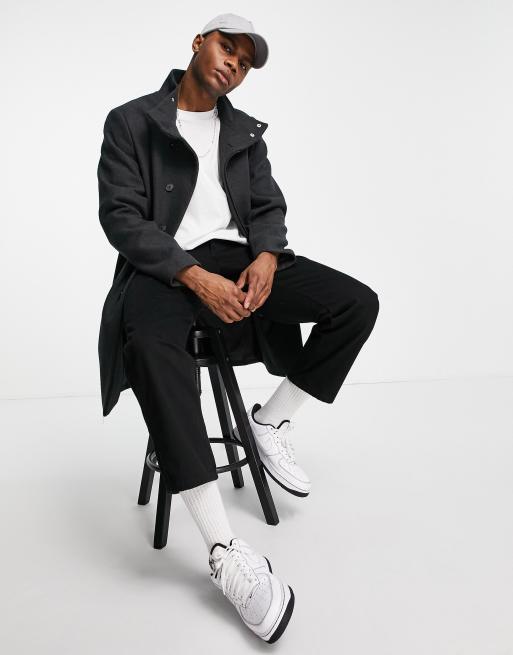 ASOS DESIGN – Grå ytterrock med ståkrage i ylletyg