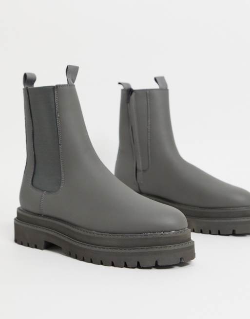 ASOS DESIGN – Gråa vadhöga chelseaboots i läderimitation