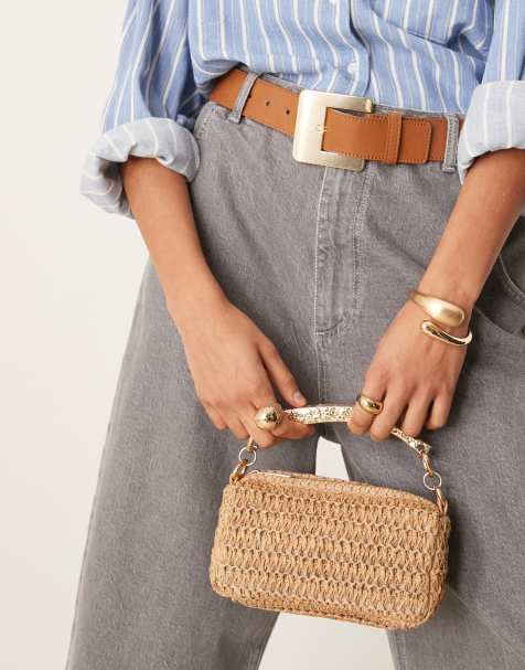 ASOS DESIGN – Grab Bag aus Stroh mit abnehmbarem Umhängeriemen und gehämmertem Henkel - view 1