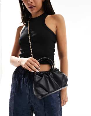 grab crossbody bag with rope handle and detachable chain in black