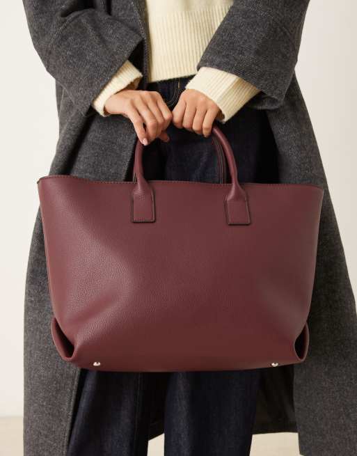 ASOS DESIGN grab handle tote bag in burgundy | ASOS