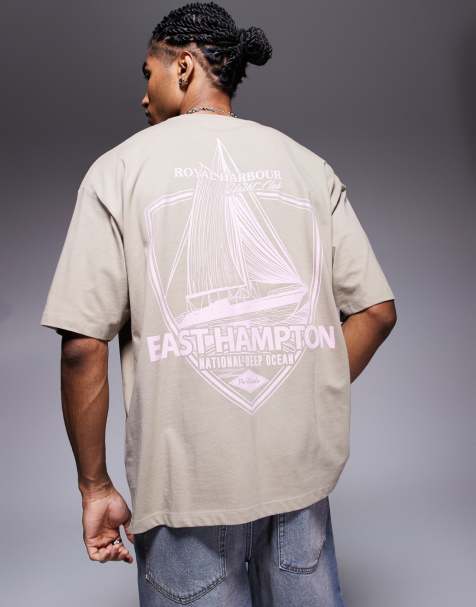 ASOS DESIGN – Gråbeige t-shirt i oversize med seglartryck - view 1