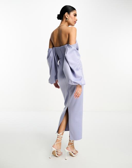 ASOS DESIGN – Gråblå midiklänning med pennkjol, bara axlar och långa ärmar, 2 av 4