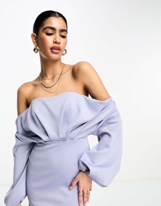 ASOS DESIGN – Gråblå midiklänning med pennkjol, bara axlar och långa ärmar, 3 av 4