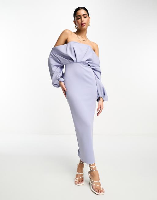ASOS DESIGN – Gråblå midiklänning med pennkjol, bara axlar och långa ärmar, 4 av 4