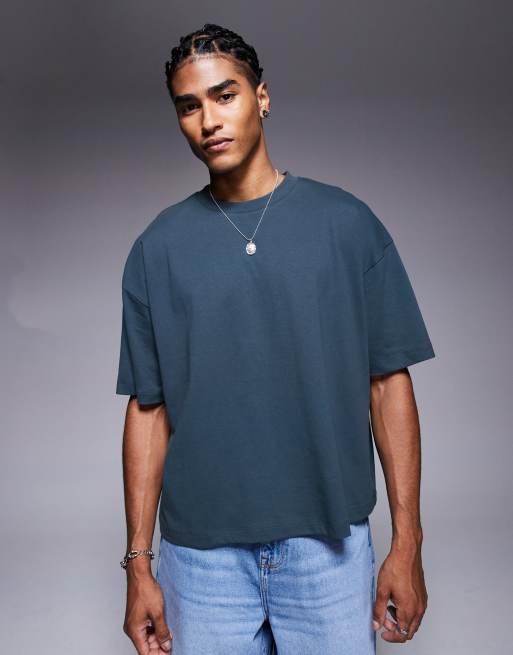 ASOS DESIGN – Gråblå t-shirt i oversize med boxig passform och texttryck, 2 av 4