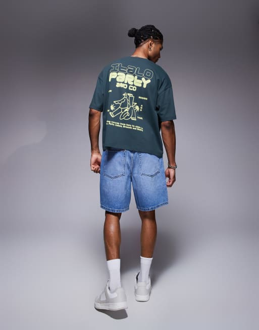 ASOS DESIGN – Gråblå t-shirt i oversize med boxig passform och texttryck, 3 av 4