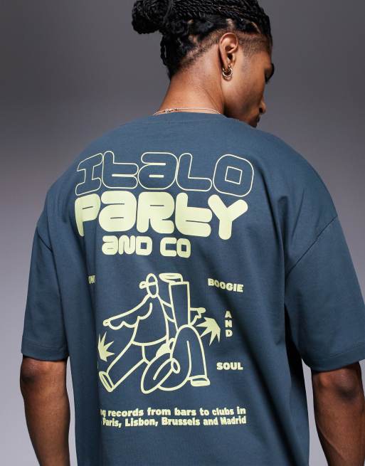ASOS DESIGN – Gråblå t-shirt i oversize med boxig passform och texttryck, 4 av 4