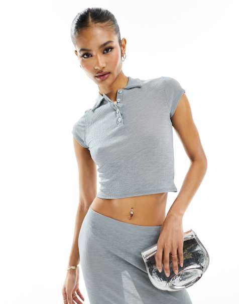 ASOS DESIGN - Gråblå top med polokrave - Del af sæt - view 1