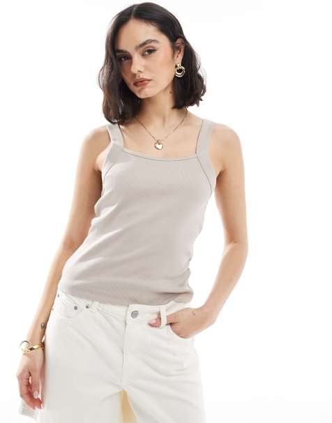 ASOS DESIGN - Gråbrun cami-top med firkantet hals og chunky stropper - view 1