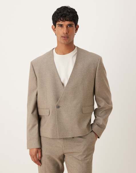 ASOS DESIGN – Gråbrun kavaj med boxig passform utan krage, del av kostym - view 1