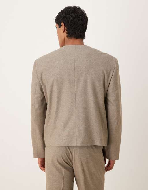 ASOS DESIGN – Gråbrun kavaj med boxig passform utan krage, del av kostym, 3 av 5