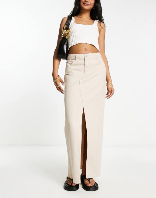 ASOS DESIGN - Gråbrun maxinederdel i let denim med slids foran , 4 af 4