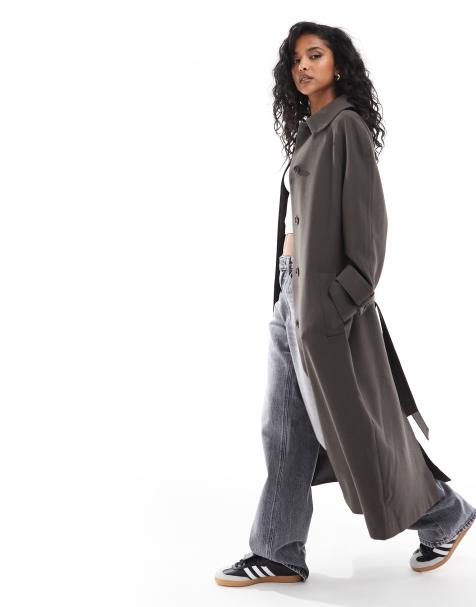 ASOS DESIGN - Gråbrun og skræddersyet trenchcoat i longline med krave - view 1