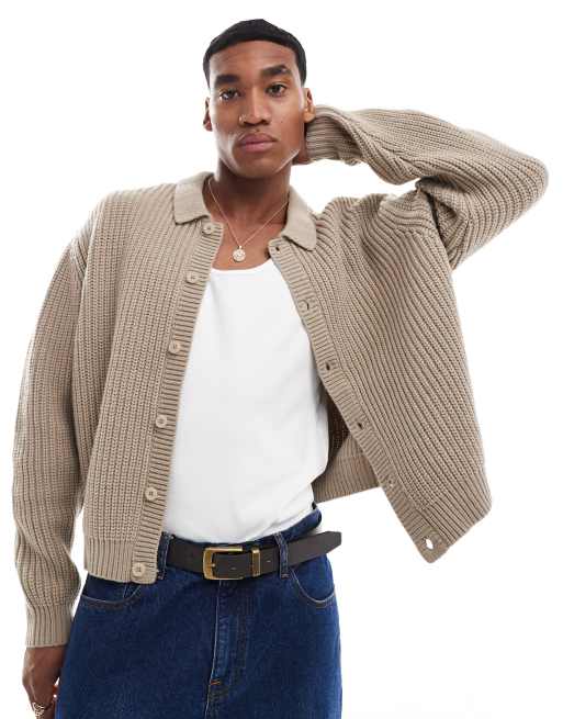 ASOS DESIGN - Gråbrun oversized cardigan med knapper i kraftig uldblanding