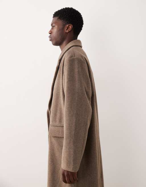 ASOS DESIGN - Gråbrun oversized longline-frakke i uldlook, 4 af 5