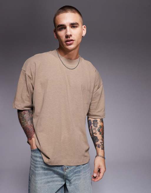 ASOS DESIGN - Gråbrun oversized T-shirt i hørblanding i firkantet pasform