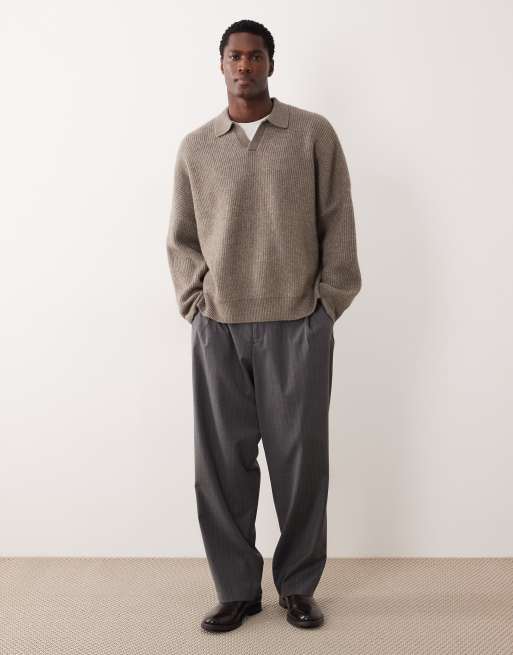 ASOS DESIGN - Gråbrun patentstrikket super-oversized trøje med hakrevers i firkantet pasform, 2 af 5