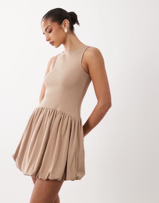 ASOS DESIGN - Gråbrun ribstrikket ærmeløs minikjole med boblekant, 2 af 4