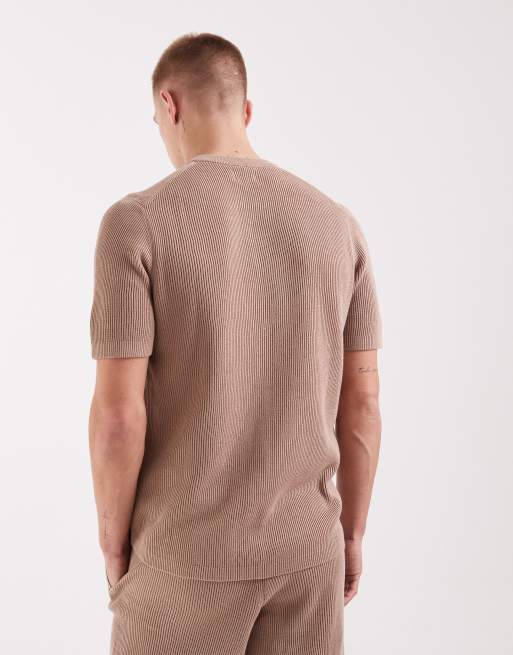 ASOS DESIGN - Gråbrun ribstrikket T-shirt med rund hals - Del af sæt , 4 af 5