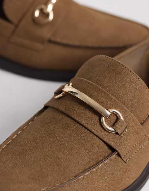 ASOS DESIGN - Gråbrune penny-loafers med guldfarvede bidseldetaljer, 4 af 4