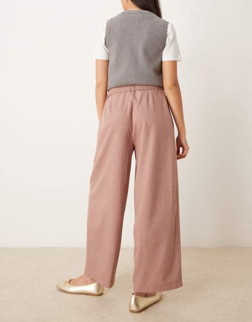 ASOS DESIGN - Gråbrune skræddersyede bukser med barrel-ben og dobbelt bindebånd, 3 af 4