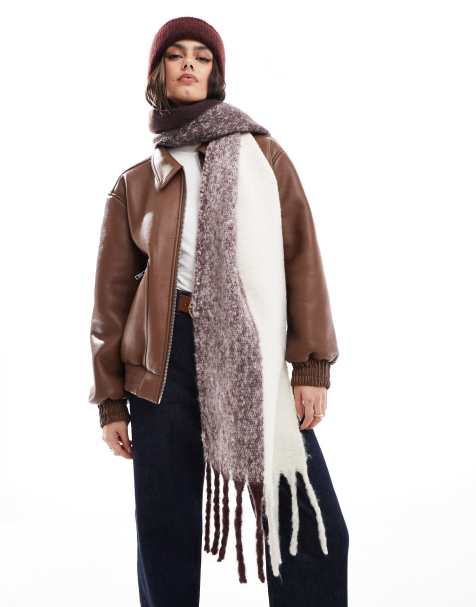 ASOS DESIGN - Gråbrunt og bordeauxrødt og vamset halstørklæde i to nuancer med frynser - view 1