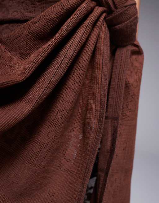 ASOS DESIGN - Grace - Chokoladebrun strand-sarong med blondemønster, 4 af 4
