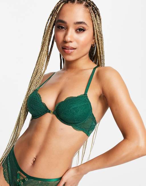 ASOS DESIGN - Grace - Reggiseno preformato allacciato al collo in pizzo,  colore verde bosco