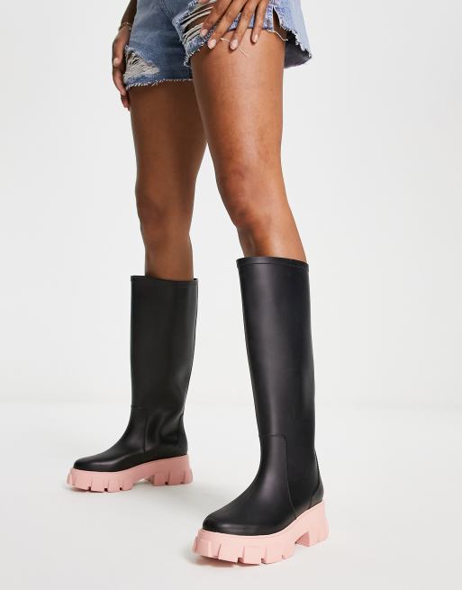 ASOS DESIGN Gracie Bottes de pluie montantes semelle chunky Noir rose