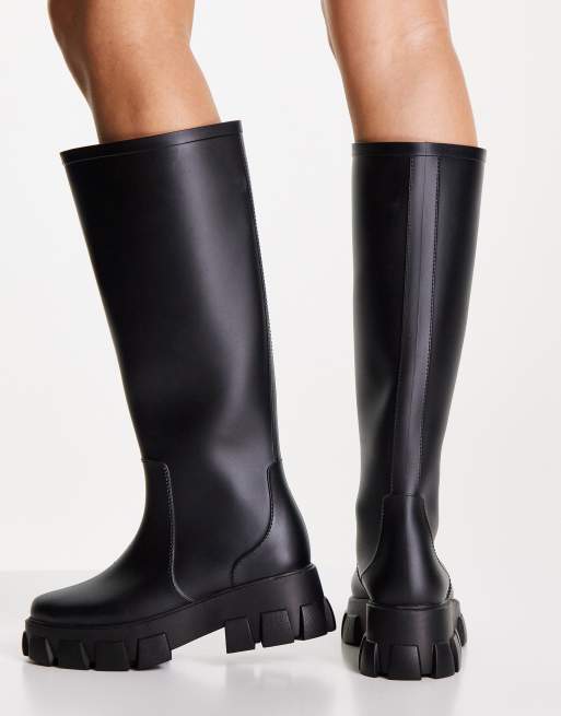 slim knee high black boots