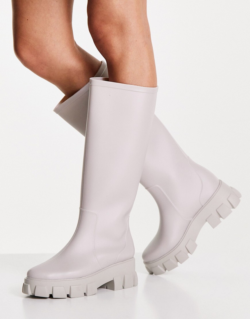 ASOS DESIGN Gracie chunky knee high rain boots in gray-Grey