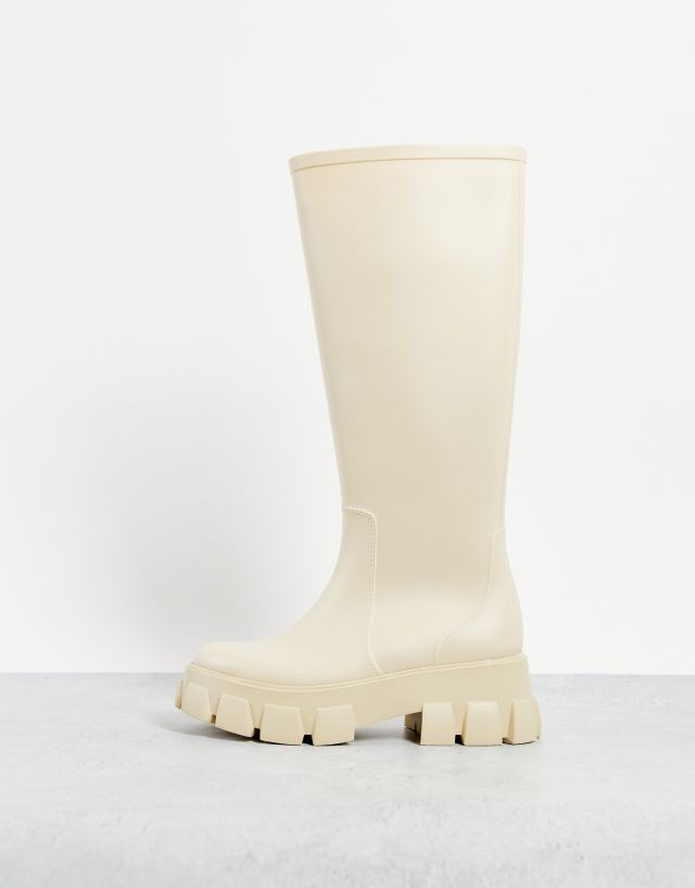 ASOS DESIGN Gracie chunky knee high rubber boots in off-white