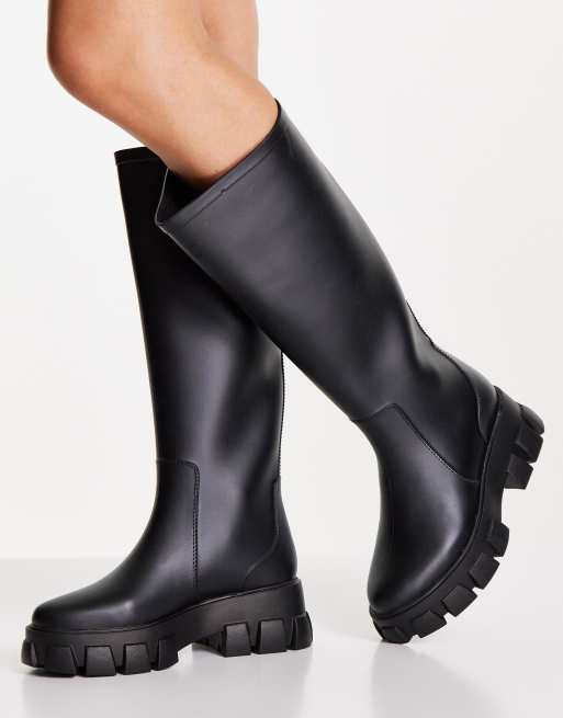 ASOS DESIGN Gracie chunky knee high wellies in black