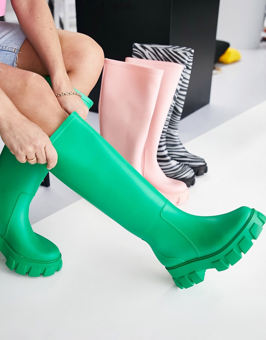 Asos Design Gracie Chunky Knee High Wellies In Green
