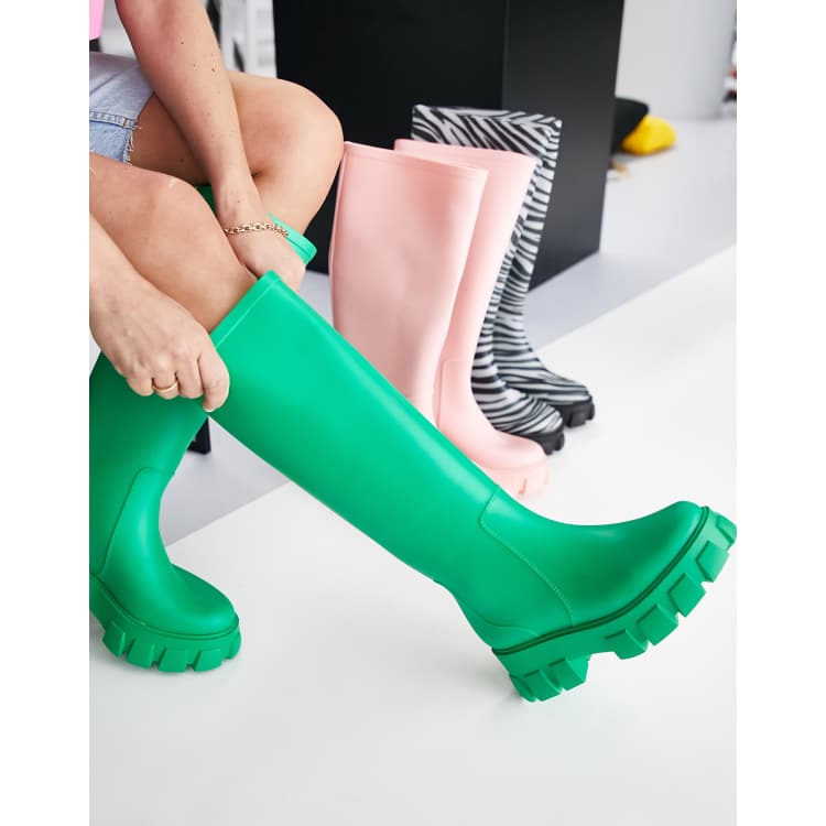 ASOS DESIGN Gracie chunky knee high wellies in green