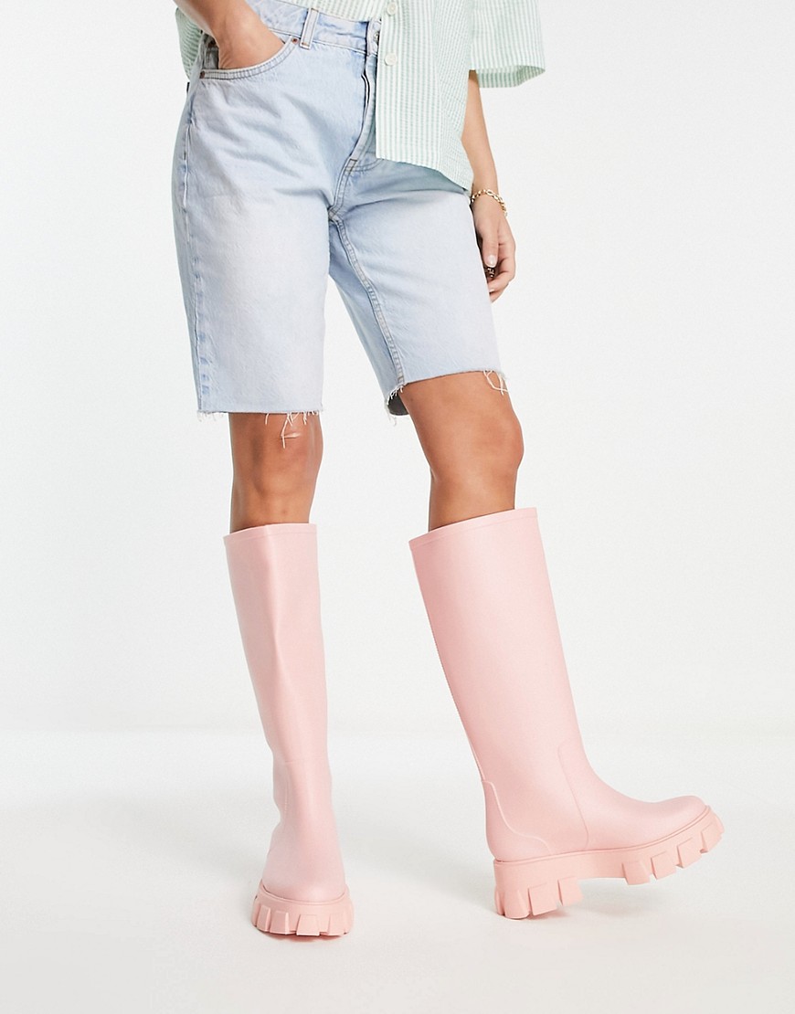 Asos Design Gracie Chunky Knee High Wellies In Pink
