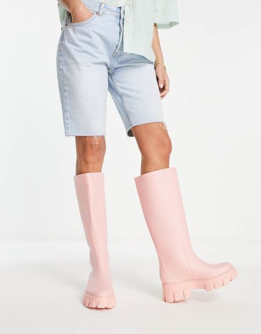 ASOS DESIGN Gracie chunky knee high wellies in pink