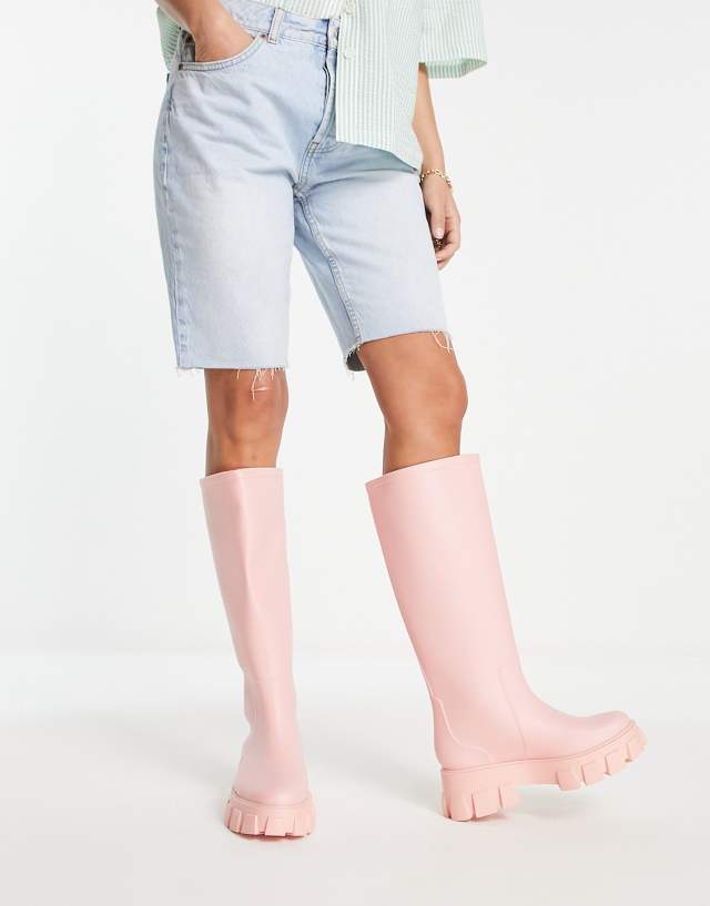 ASOS DESIGN Gracie chunky knee high wellies in pink