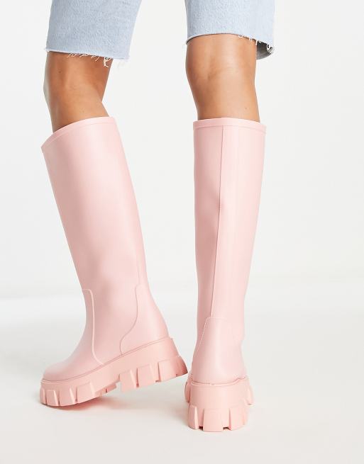 ASOS DESIGN - Gracie - Stivali da pioggia al ginocchio rosa con suola spessa, 2 di 4