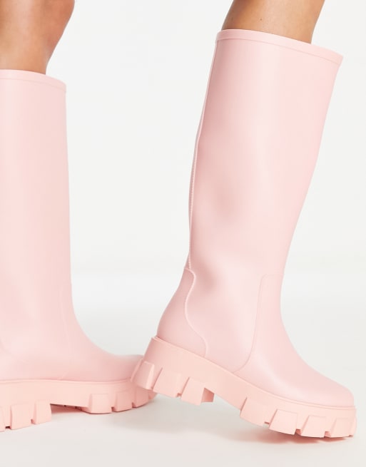 ASOS DESIGN - Gracie - Stivali da pioggia al ginocchio rosa con suola spessa, 3 di 4