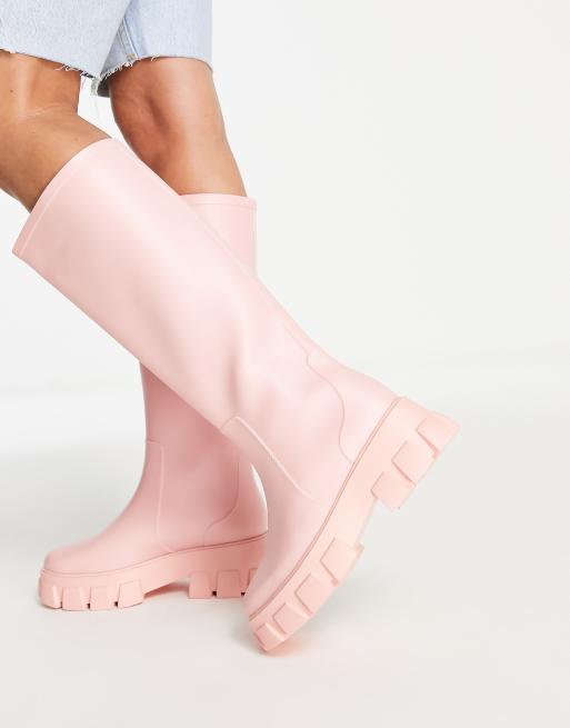 ASOS DESIGN - Gracie - Stivali da pioggia al ginocchio rosa con suola spessa, 4 di 4